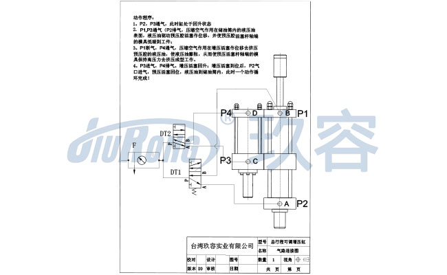 JRC總行程可調氣液增壓缸電控氣路連接圖