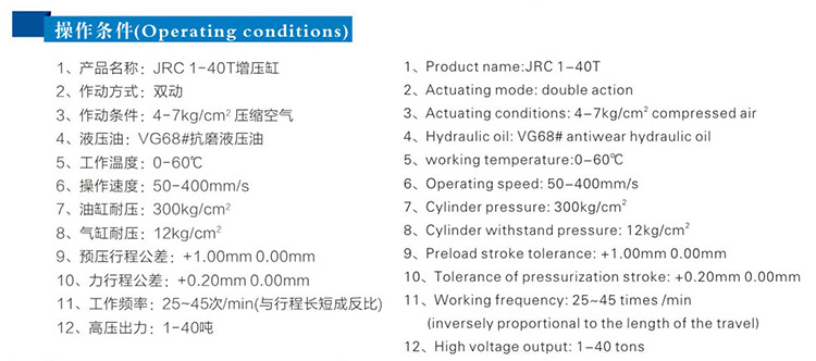 總行程可調氣液增壓缸操作條件