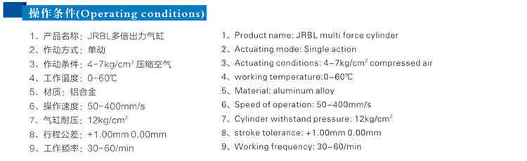 雙倍多倍力氣缸操作條件